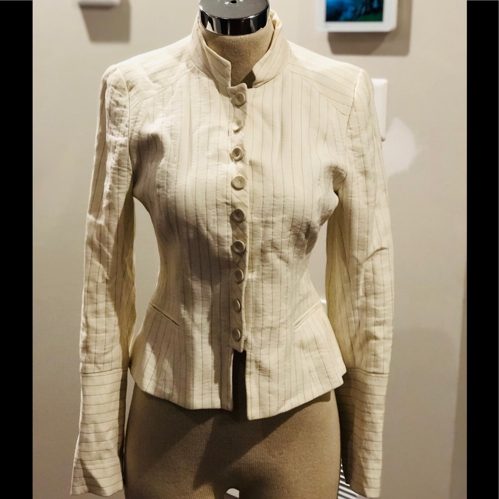 Cream Pinstriped Fitting Jacket - image 3